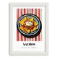 Nachos – on Striped Tablecloth, Mexican Cheese Wall Decor, placed in minimal white frame