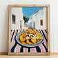 Nachos – White village Café on the Corner, Mexican Cheese Illustration, no-text version framed in wood