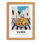 Nachos – White village Café on the Corner, Mexican Cheese Illustration, set in oak frame