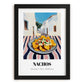 Nachos – White village Café on the Corner, Mexican Cheese Illustration, in sleek black frame