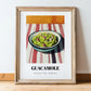 Guacamole – on Striped Tablecloth, Mexican Food Still Life, in wooden frame leaning on the floor