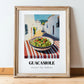 Guacamole – White village Outdoor Café Scene, Mexican Food Painting, in wooden frame leaning on the floor