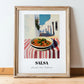 Salsa – White village Urban Café Scene, Mexican Food Illustration, in wooden frame leaning on the floor
