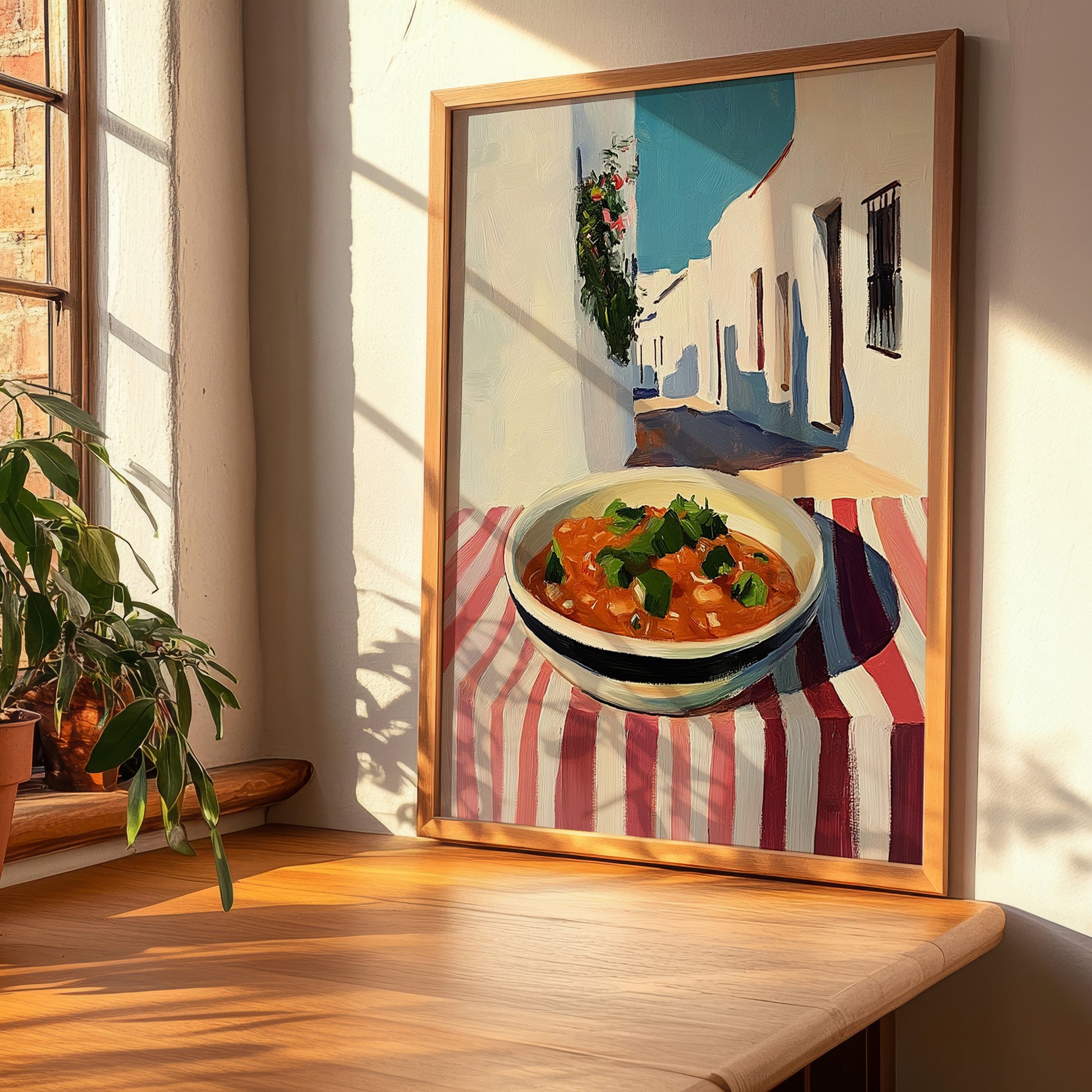 Salsa – White village Urban Café Scene, Mexican Food Illustration, clean layout with no caption