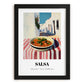 Salsa – White village Urban Café Scene, Mexican Food Illustration, in sleek black frame