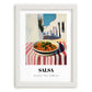 Salsa – White village Urban Café Scene, Mexican Food Illustration, placed in minimal white frame