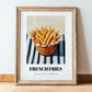 French Fries – on Striped Tablecloth, American Food Painting, in wooden frame leaning on the floor