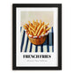 French Fries – on Striped Tablecloth, American Food Painting, in sleek black frame