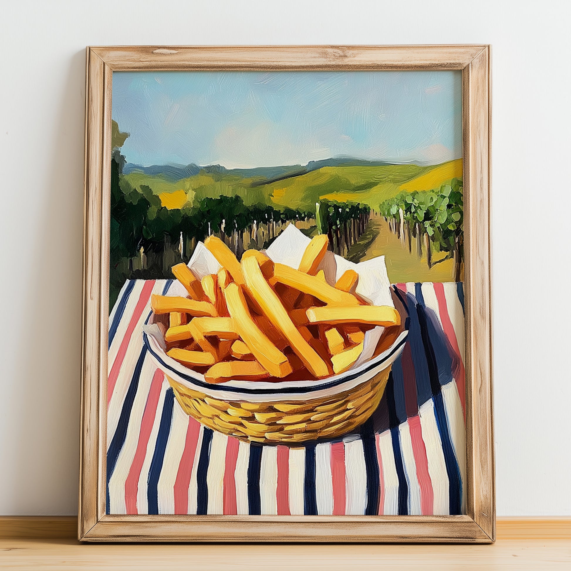 French Fries – Hillside Café View, American Food Still Life, no-text version framed in wood