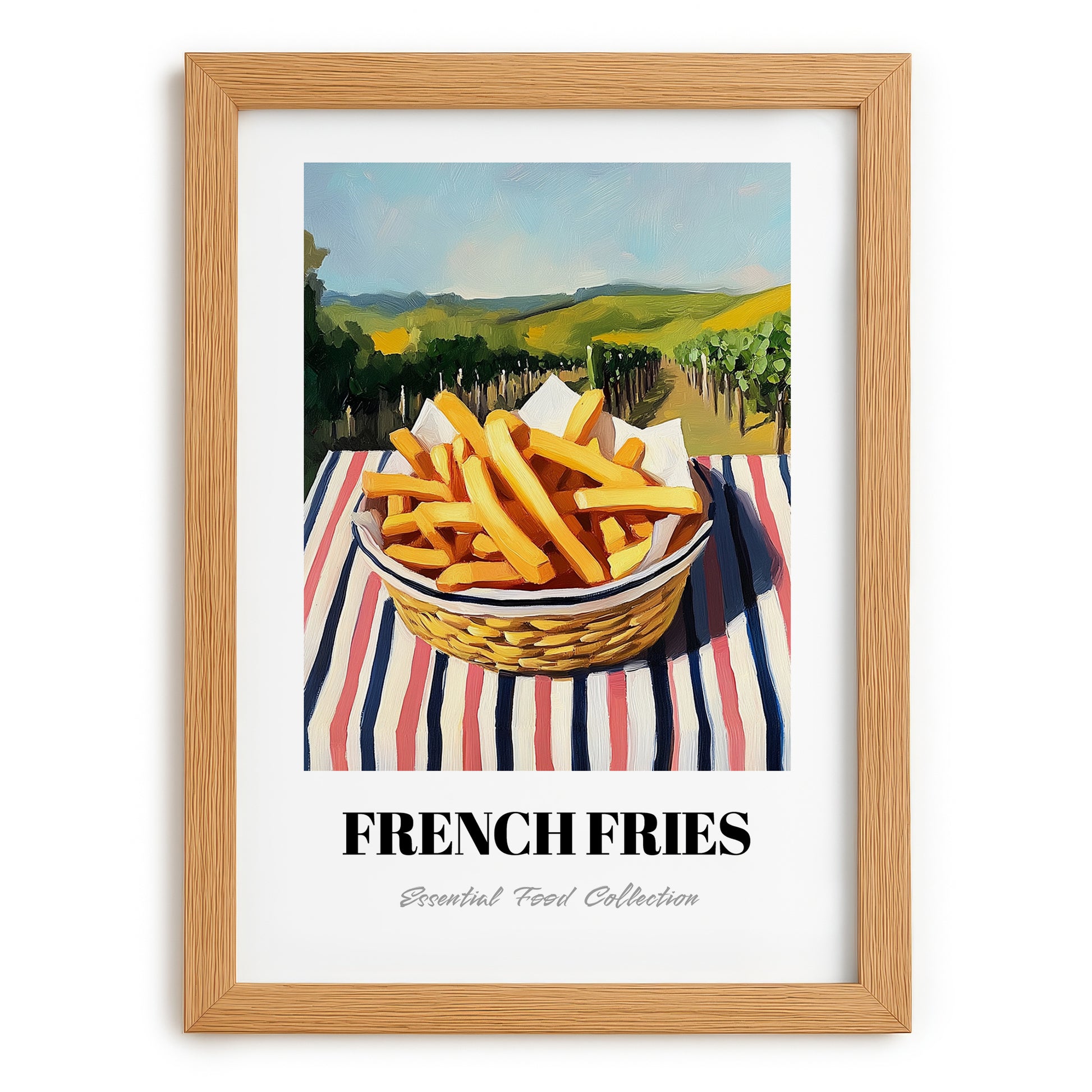 French Fries – Hillside Café View, American Food Still Life, set in oak frame