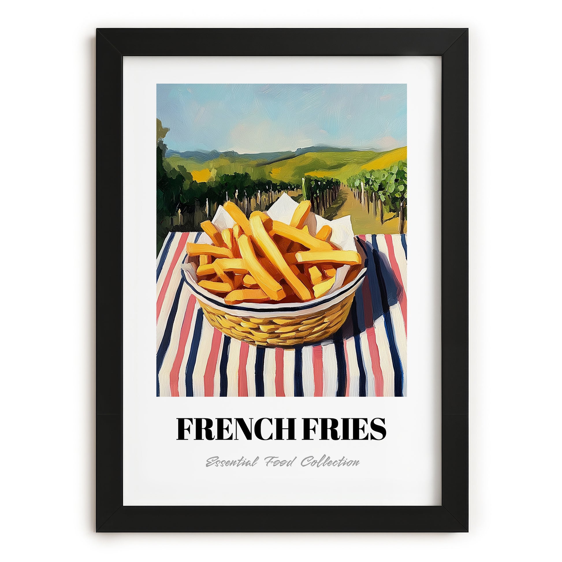 French Fries – Hillside Café View, American Food Still Life, in sleek black frame