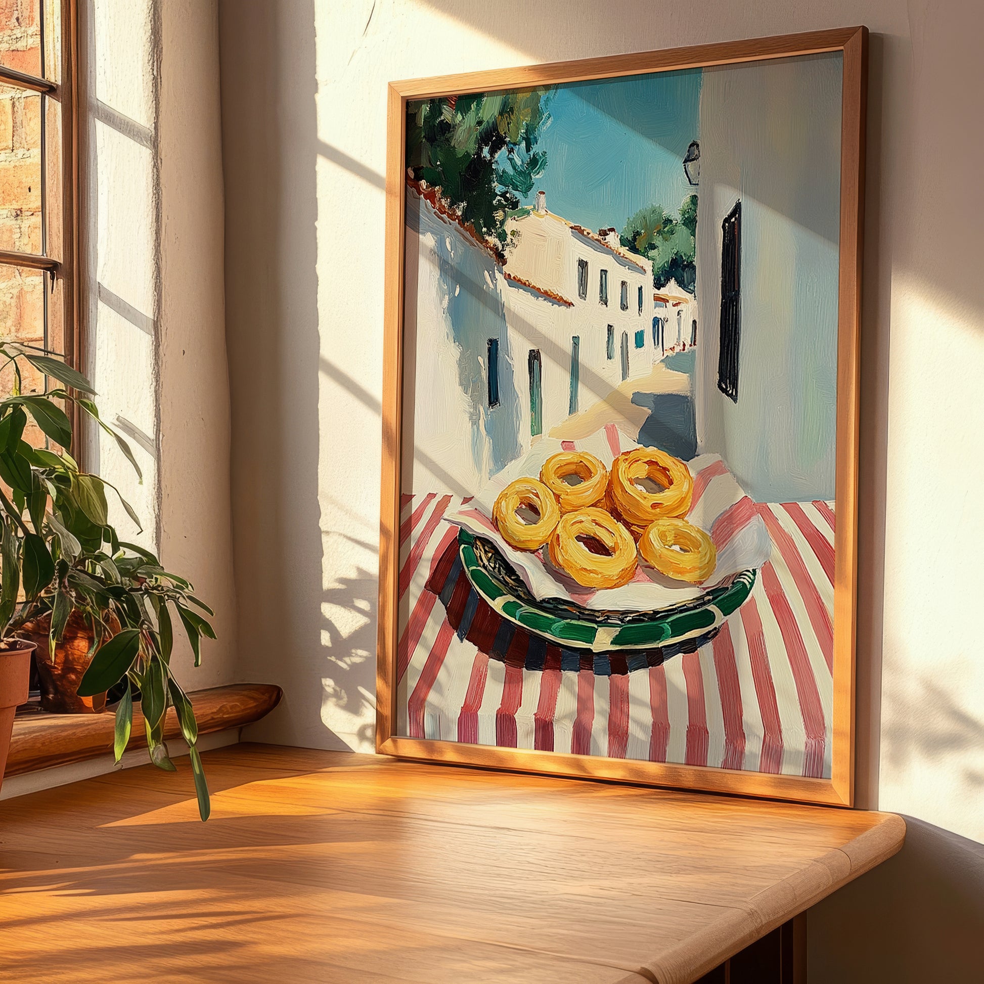 Onion Rings – White village Café on the Corner, American Food Wall Decor, clean layout with no caption