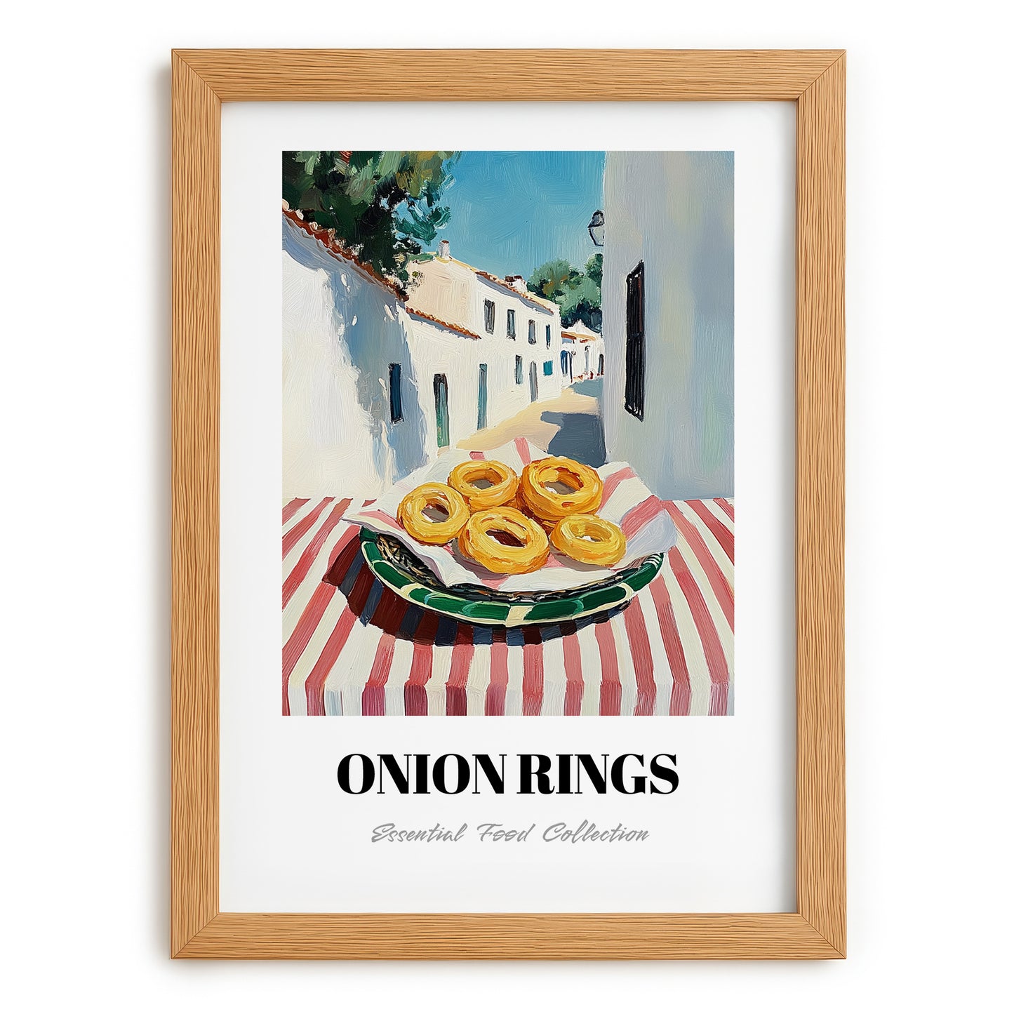 Onion Rings – White village Café on the Corner, American Food Wall Decor, set in oak frame
