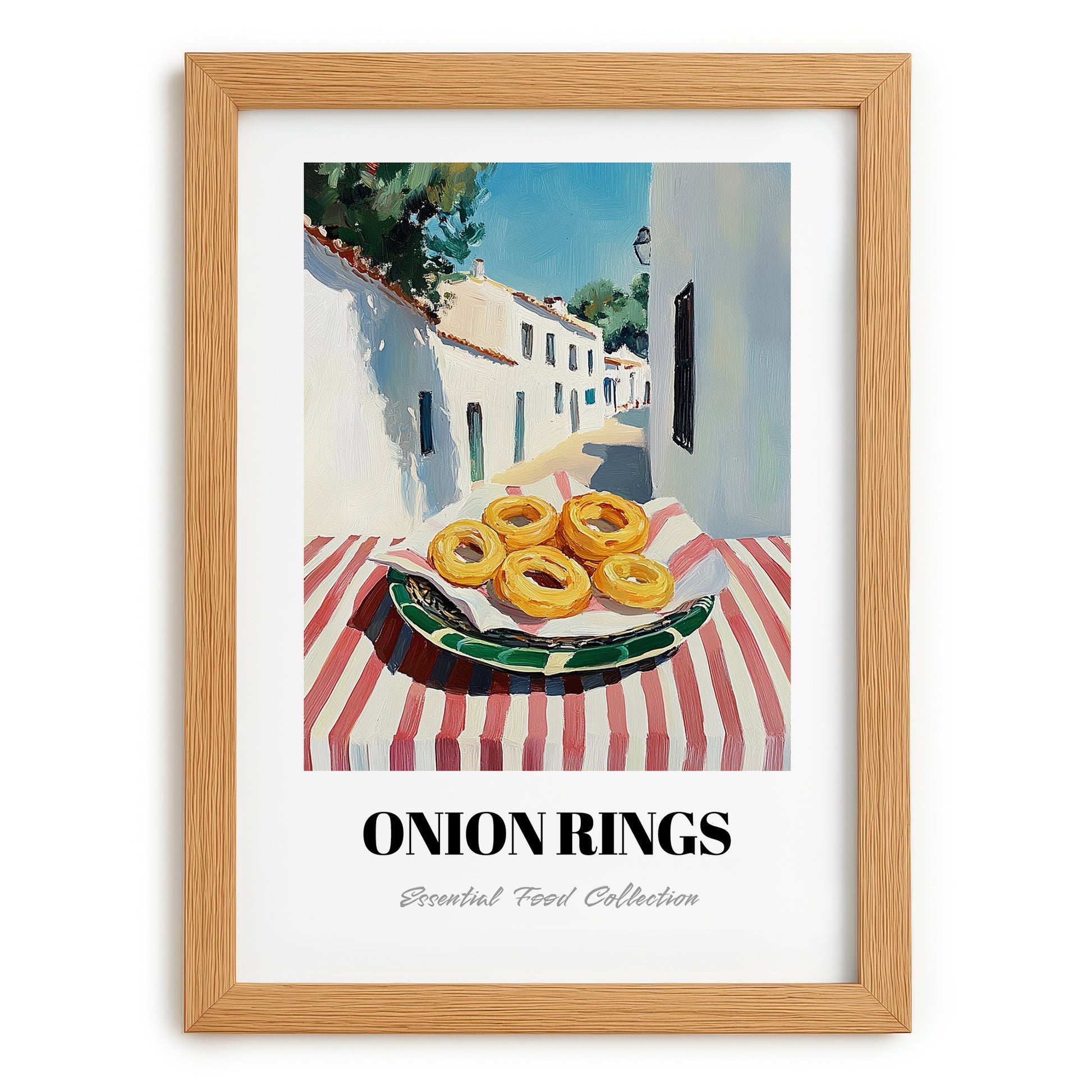 Onion Rings – White village Café on the Corner, American Food Wall Decor, set in oak frame