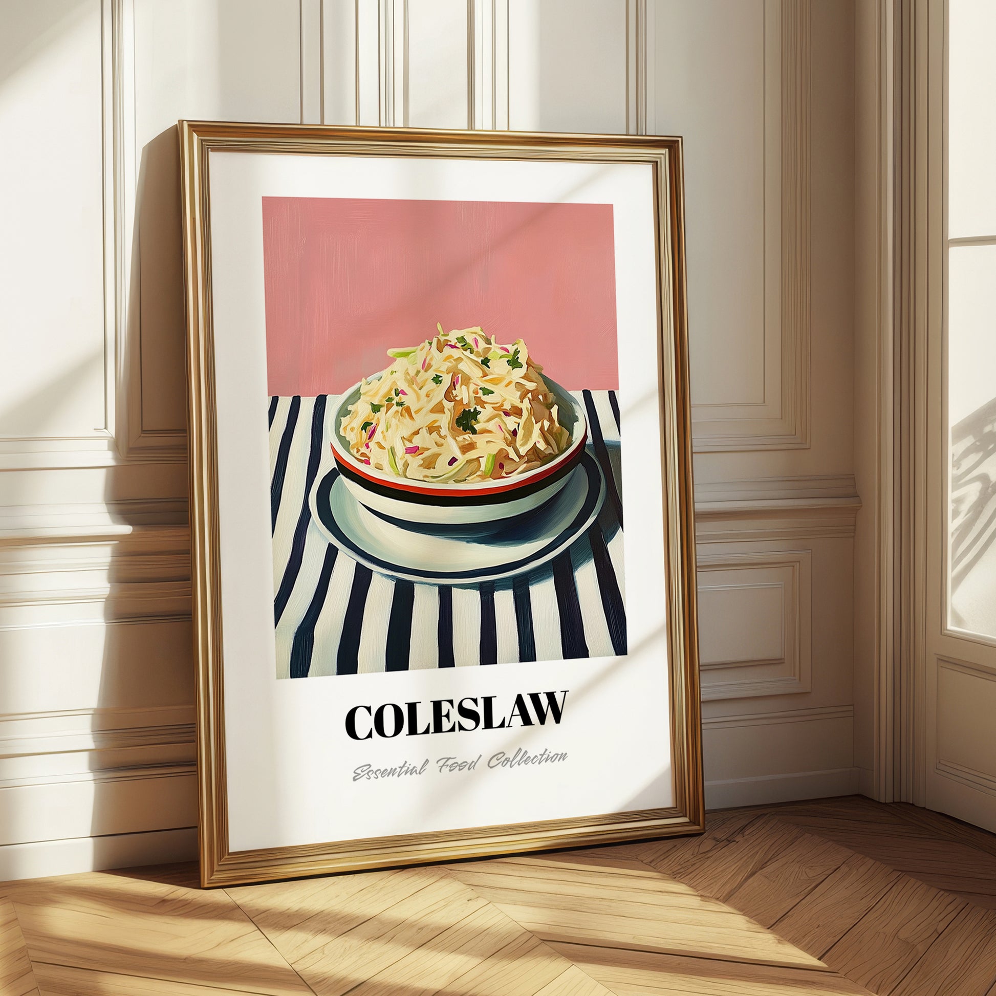 Coleslaw – on Striped Tablecloth, American Food Poster