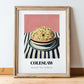 Coleslaw – on Striped Tablecloth, American Food Poster, in wooden frame leaning on the floor