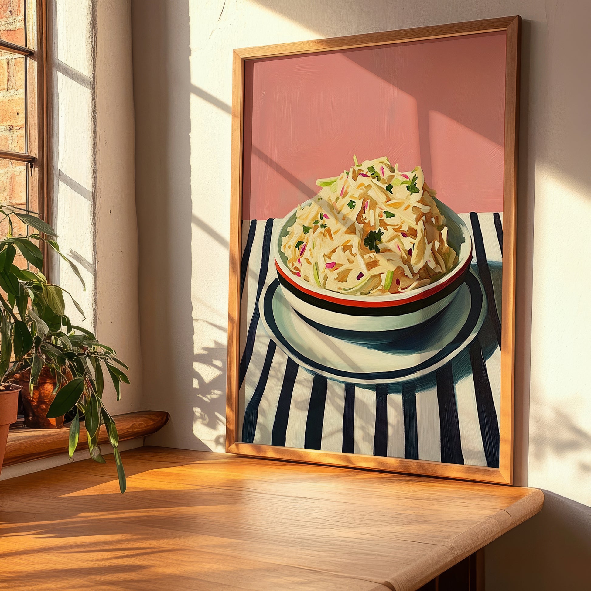 Coleslaw – on Striped Tablecloth, American Food Poster, clean layout with no caption