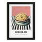 Coleslaw – on Striped Tablecloth, American Food Poster, in sleek black frame