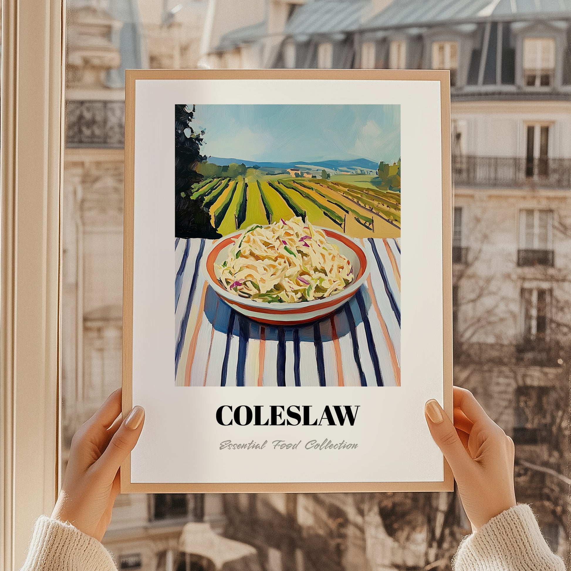 Coleslaw – Hillside Café View, American Food Wall Art, styled in a charming Paris street view