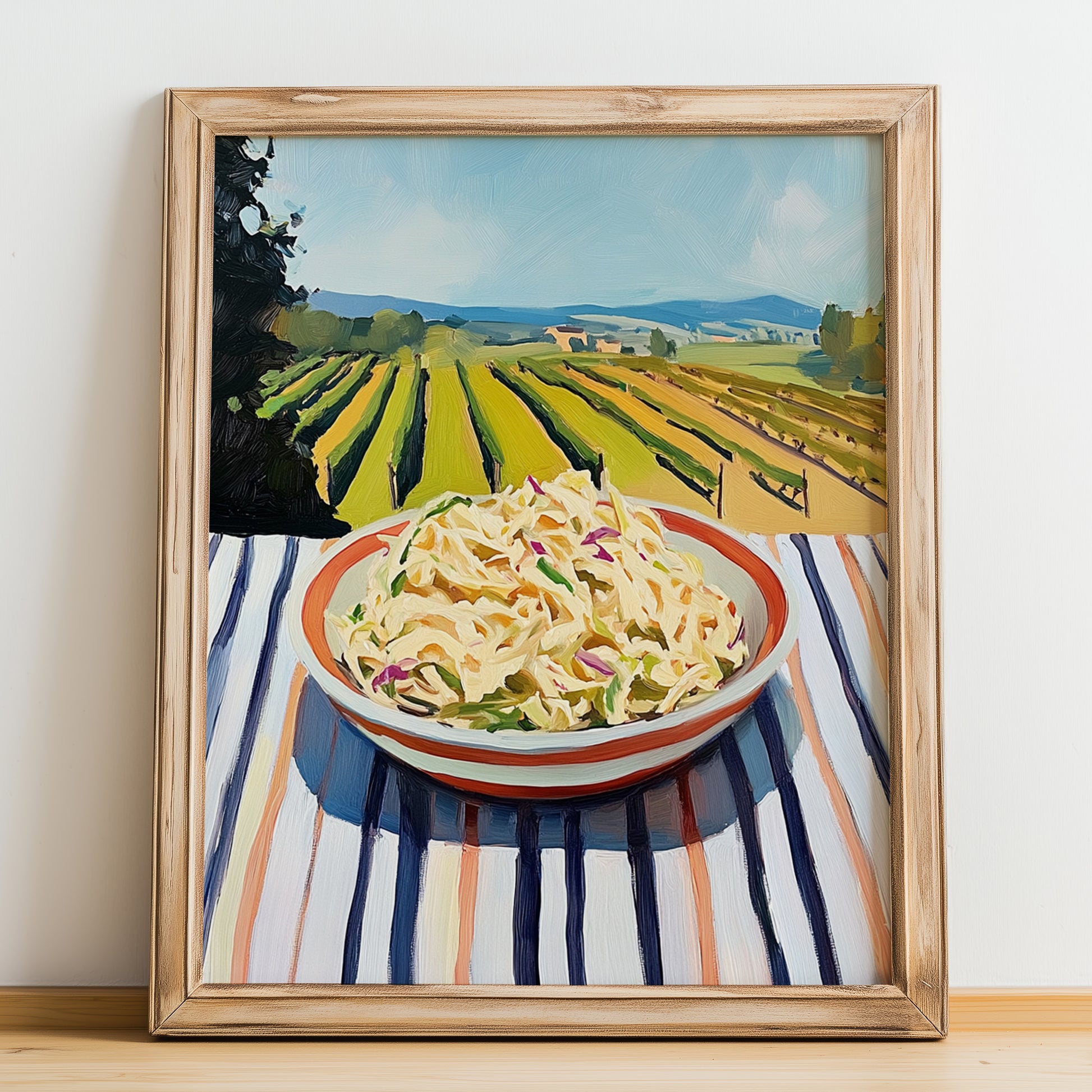 Coleslaw – Hillside Café View, American Food Wall Art, no-text version framed in wood