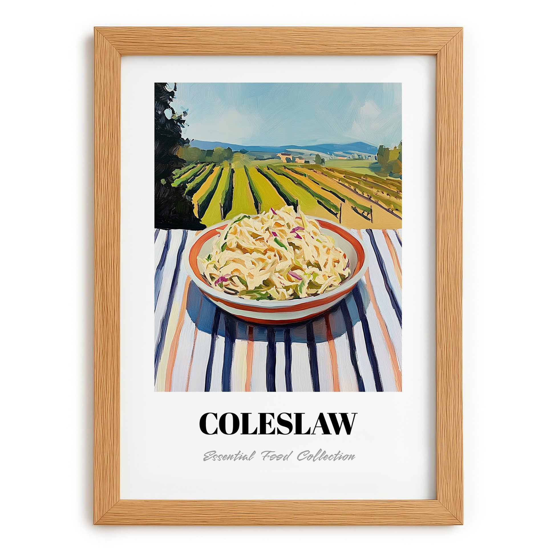 Coleslaw – Hillside Café View, American Food Wall Art, set in oak frame