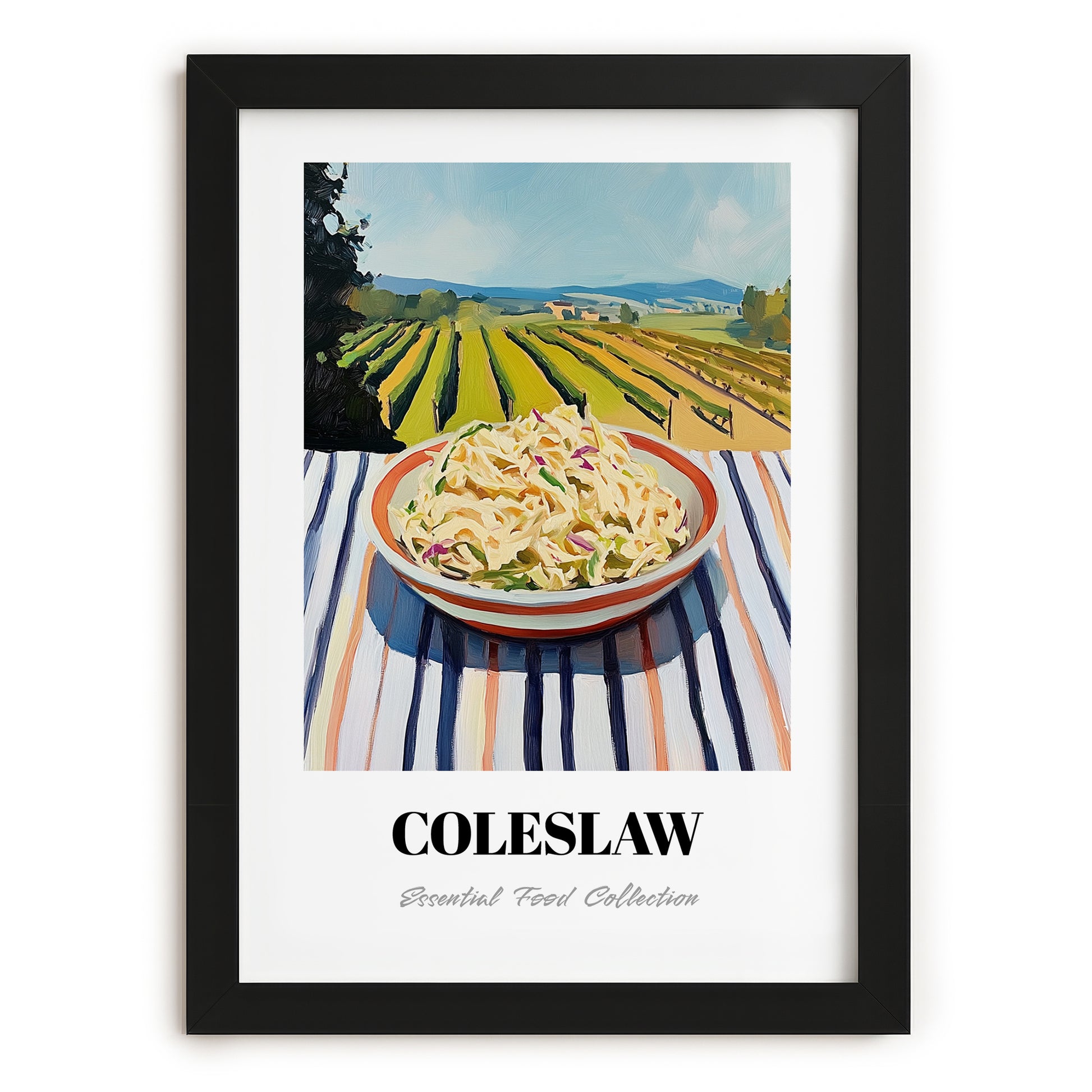 Coleslaw – Hillside Café View, American Food Wall Art, in sleek black frame