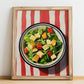 Caesar Salad – on Striped Tablecloth, American Food Wall Decor, no-text version framed in wood