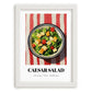 Caesar Salad – on Striped Tablecloth, American Food Wall Decor, placed in minimal white frame