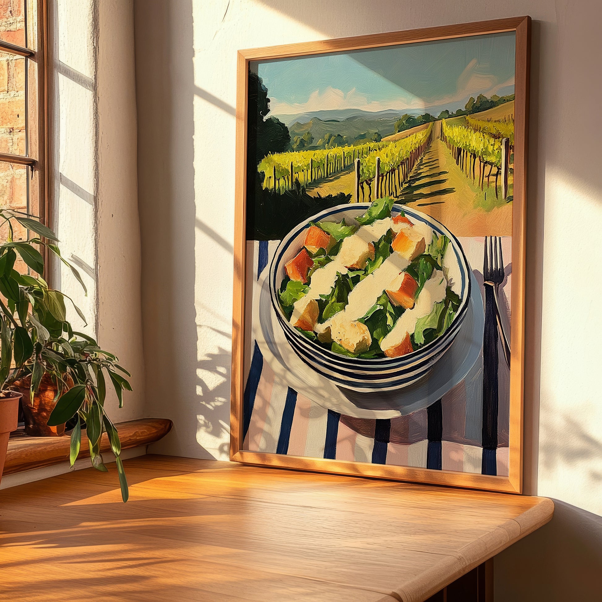 Caesar Salad – Hilltop Café Scene, American Food Art, clean layout with no caption