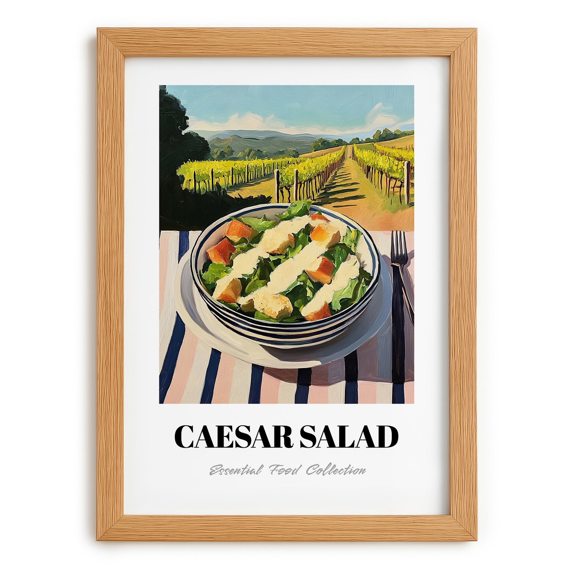 Caesar Salad – Hilltop Café Scene, American Food Art, set in oak frame