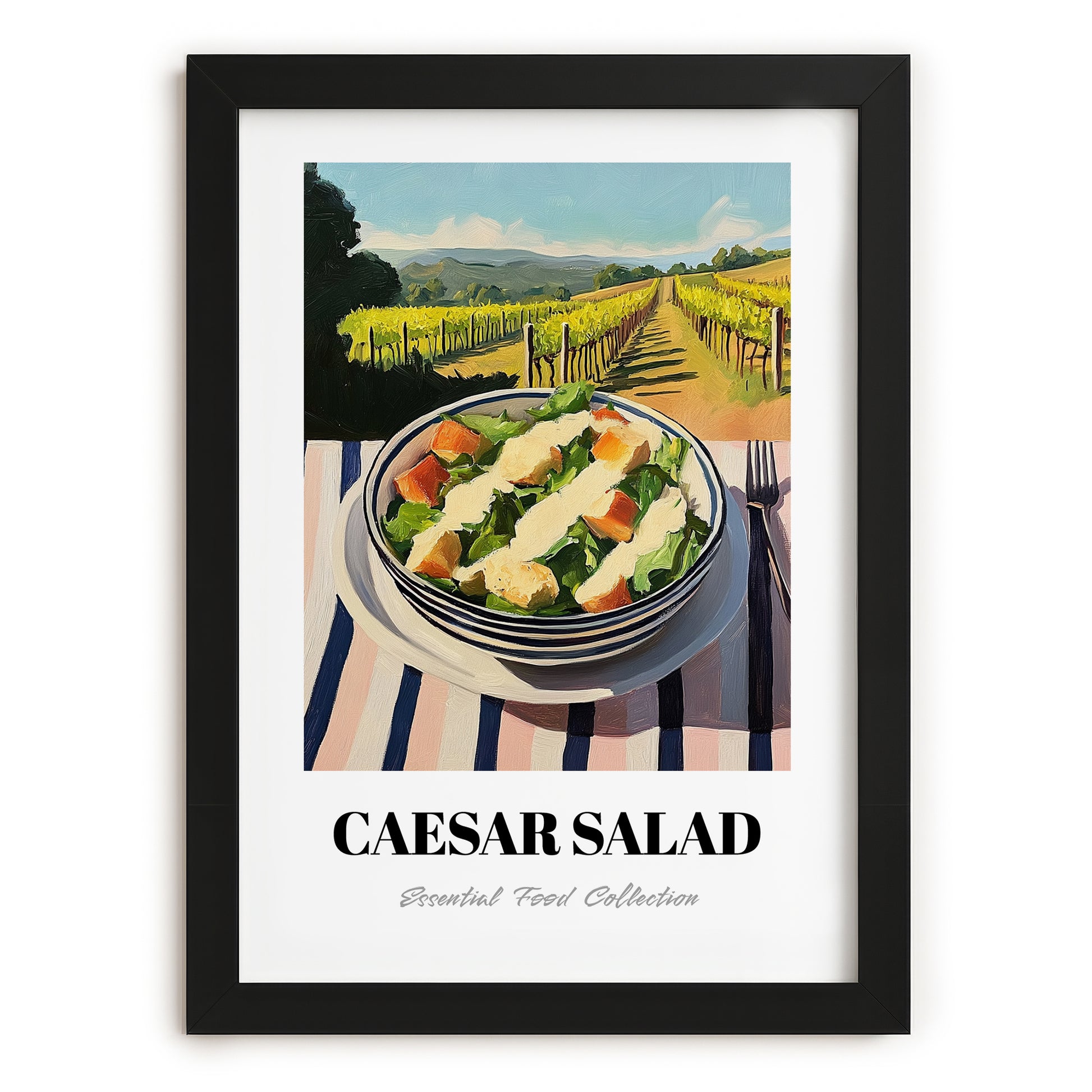 Caesar Salad – Hilltop Café Scene, American Food Art, in sleek black frame