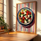 Greek Salad – on Striped Tablecloth, Greek Food Illustration, clean layout with no caption