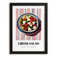 Greek Salad – on Striped Tablecloth, Greek Food Illustration, in sleek black frame
