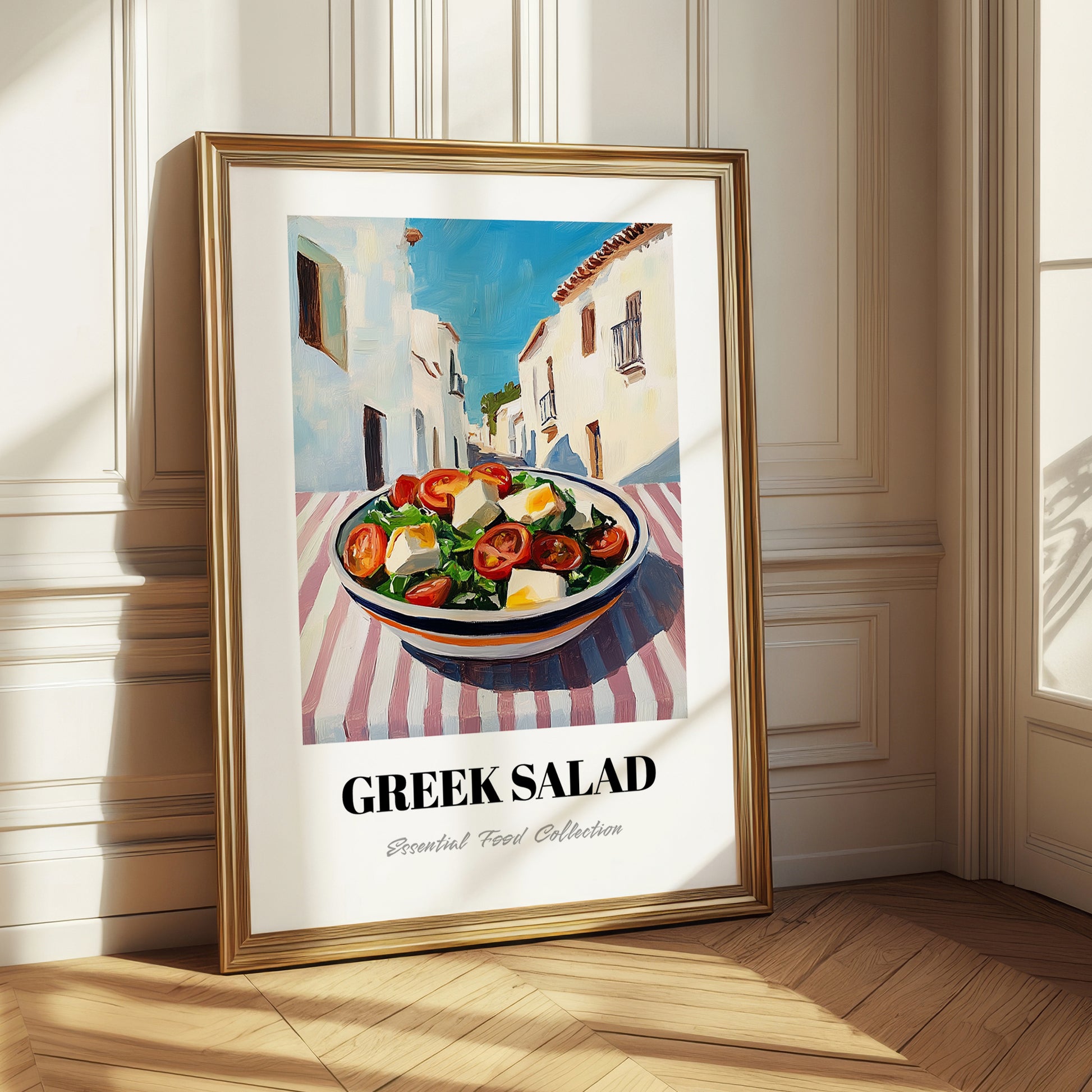 Greek Salad – White village Urban Café Scene, Greek Food Illustration