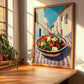 Greek Salad – White village Urban Café Scene, Greek Food Illustration, clean layout with no caption