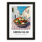 Greek Salad – White village Urban Café Scene, Greek Food Illustration, in sleek black frame