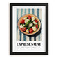 Caprese Salad – on Striped Tablecloth, Italian Food Print, in sleek black frame