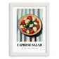Caprese Salad – on Striped Tablecloth, Italian Food Print, placed in minimal white frame