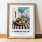 Caprese Salad – White village Urban Café Scene, Italian Food Wall Decor, in wooden frame leaning on the floor