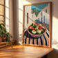 Caprese Salad – White village Urban Café Scene, Italian Food Wall Decor, clean layout with no caption