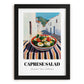 Caprese Salad – White village Urban Café Scene, Italian Food Wall Decor, in sleek black frame