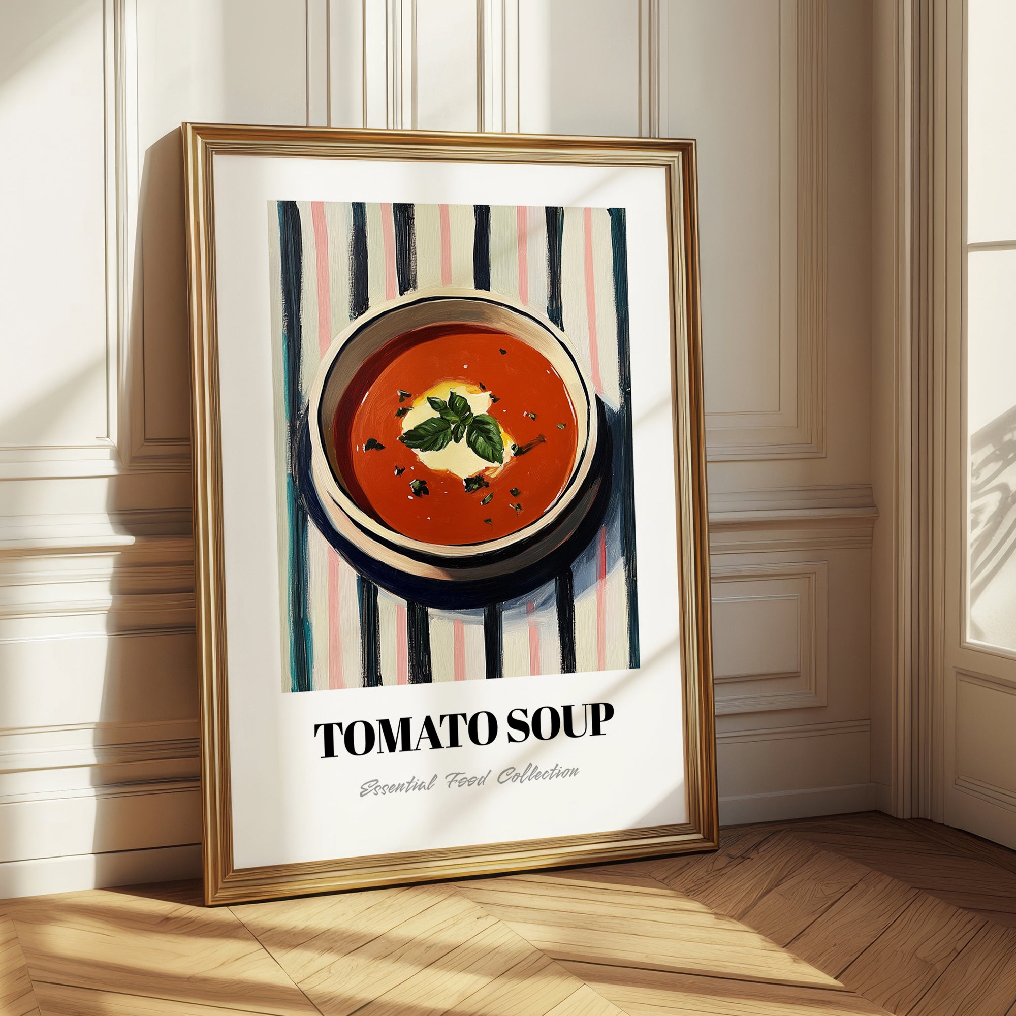 Tomato Soup – on Striped Tablecloth, American Food Art