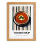 Tomato Soup – on Striped Tablecloth, American Food Art, set in oak frame