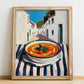 Tomato Soup – White village Outdoor Café Scene, American Food Still Life, no-text version framed in wood