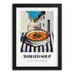 Tomato Soup – White village Outdoor Café Scene, American Food Still Life, in sleek black frame