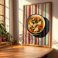 Chicken Soup – on Striped Tablecloth, American Food Art, clean layout with no caption