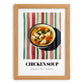 Chicken Soup – on Striped Tablecloth, American Food Art, set in oak frame
