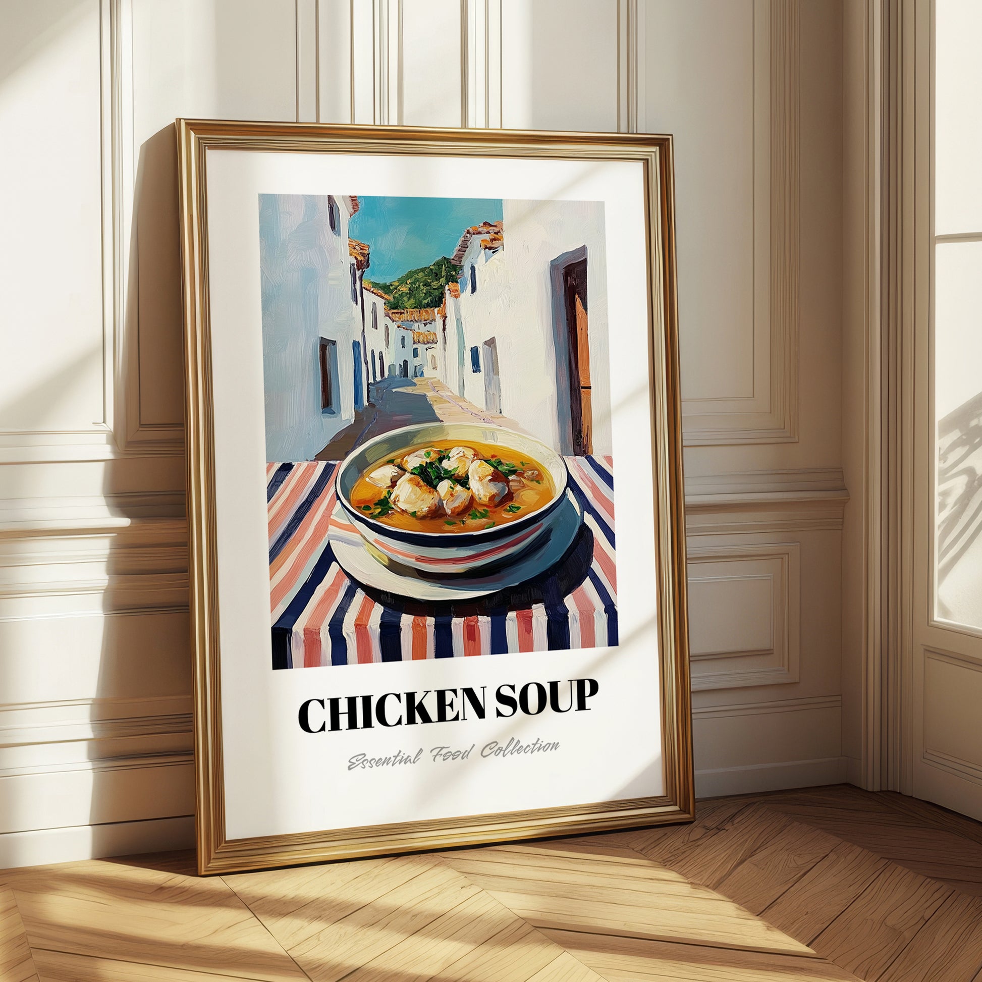 Chicken Soup – White village Urban Café Scene, American Food Painting