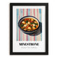 Minestrone – on Striped Tablecloth, Italian Food Wall Painting, in sleek black frame