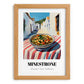 Minestrone – White village Street Café Scene, Italian Food Art, set in oak frame